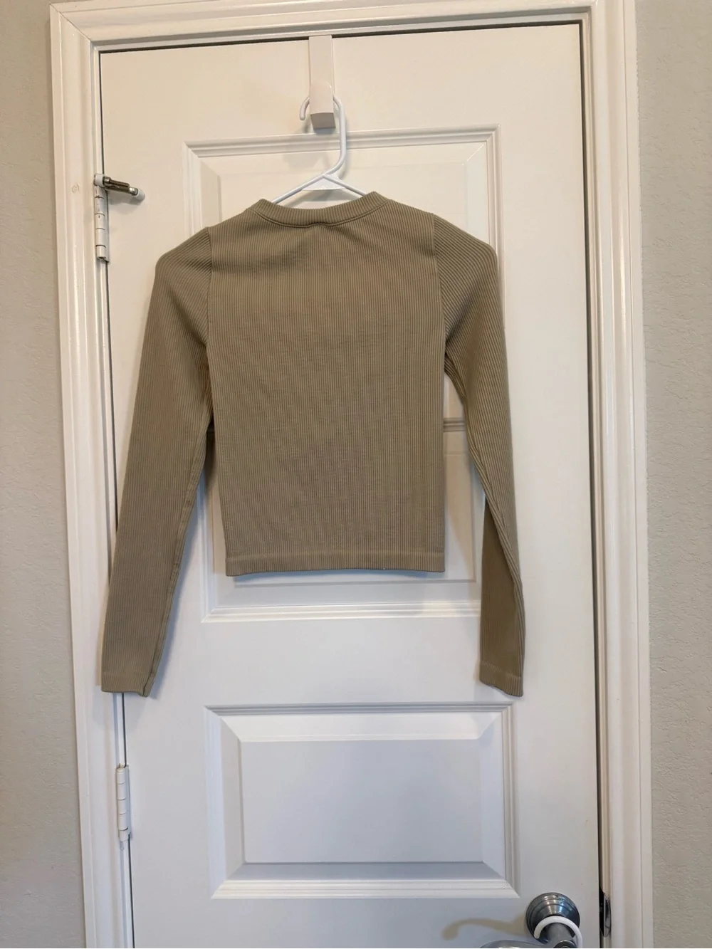 Ribbed Long Sleeve Top in Beige